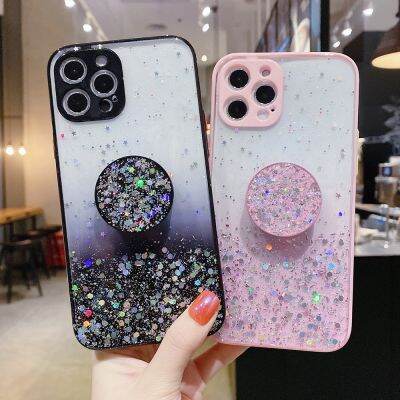 （cold noodles）【ร้อน】กากเพชรส่องแสงเป็นประกายวิบวับรูปดาวไล่ระดับสีเคสสำหรับ Vivo Y19 Y17 Y50 Y20 V20 Y3 U10 U3X Y15 Y12 U3 Y5S ป้องกันกล้องเคสแบบตั้งโทรศัพท์ได้ Capa