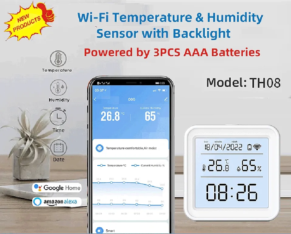 Tuya WIFI Temperature Humidity Sensor Hygrometer Thermometer Smart Home  Backlight Smart Life Support Alexa Google Assistant