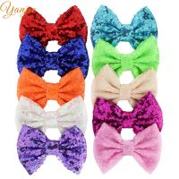 YANJIE 25pcs/lot 5" Glitter Big Sequin Hair Bows Barrette Chic Messy DIY Girls Hair Accessories Hair Clips For Women Rainbow Hair Accessories