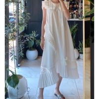 ชุดเดรส Midi Dress แขนกุดจับจีบเก๋ 7961