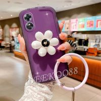 2023ใหม่เคสมือถือสำหรับ OPPO A38 4G OPPOA38 TPU นิ่มพร้อมที่ยึดขาตั้งรูปดอกไม้สีขาว + สายรัดข้อมือเคสโทรศัพท์ฝาหลัง