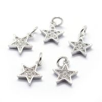 1pc Brass Micro Pave Cubic Zirconia Charms Star Clear Platinum 11.5x10x2mm Hole: 3mm