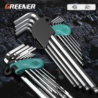 GREENERY 9Pcs Allen Wrench Set SVCM Automatic Allen Screwdriver Tool Metric Inch L-shaped Ball Head Portable Manual Repair Tool