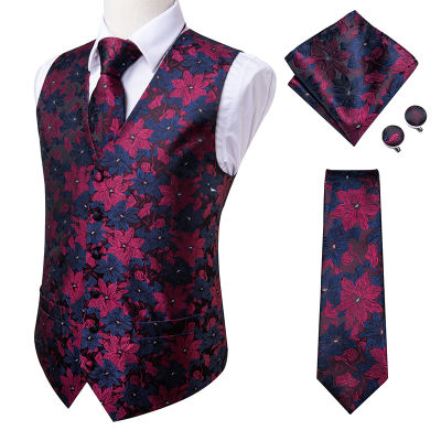 Hi-Tie 20 Color Silk Mens Vests and Tie Business Formal Dresses Slim Vest 4PC Hanky cufflinks for Suit Blue Paisley Waistcoat