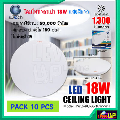 แพ็ค 10 หลอด) โคมไฟติดเพดาน โคมไฟซาลาเปา 18 วัตต์ โคมไฟเพดานกลม โคมไฟ LED โคมไฟติดฝ้า หลอดไฟ LED IWACHI 18W แสงสีขาว DAYLIGHT