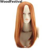 WoodFestival 18 inch Straight Medium Length Women Orange Synthetic Wig Heat Resistant Cosplay Wigs Gift ของขวัญ gift