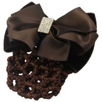 Woman Dark Brown Ribbon Velvet Bowknot Decor Snood Hairclip