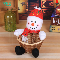 ?【Lowest price】YKS Merry Christmas Candy หวายตะกร้าคริสต์มาส Decor Elk Snowman ซานตาคลอสผลไม้ตะกร้าอาหารชั้นตกแต่งบ้าน