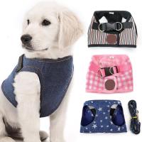 Denim Breathable Dog Pet Vest Strap Soft Adjustable Dog Harness Vest Chest Strap Puppy Traction Rope Chest Harness Pet Supplies Collars