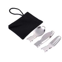 3 Pcs 1 Set Portable Outdoor Camping Travel Picnic Foldable Stainless Steel Cutlery Set Spoon Fork Knife Tableware Free Shipping Flatware Sets