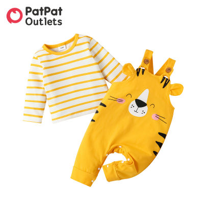 PatPat 2pcs Baby Girl Clothes Boy New Born Overalls Newborn Baby Stuff 95 Cotton Long-sleeve Cartoon Tiger Romper Tee Set