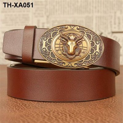 New fashion mens real cowhide belt head automatic buckle business casual soft trousers for men