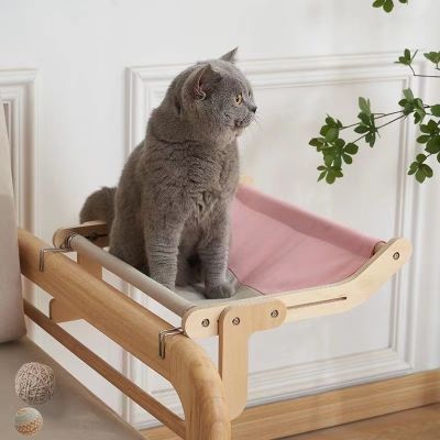 [pets baby] เตียงแขวนชุดประกอบไม้สำหรับเกาะที่หน้าต่างแมวที่นอนรังนกเปลสำหรับแมวหน้าต่างที่นั่งอาบแดด