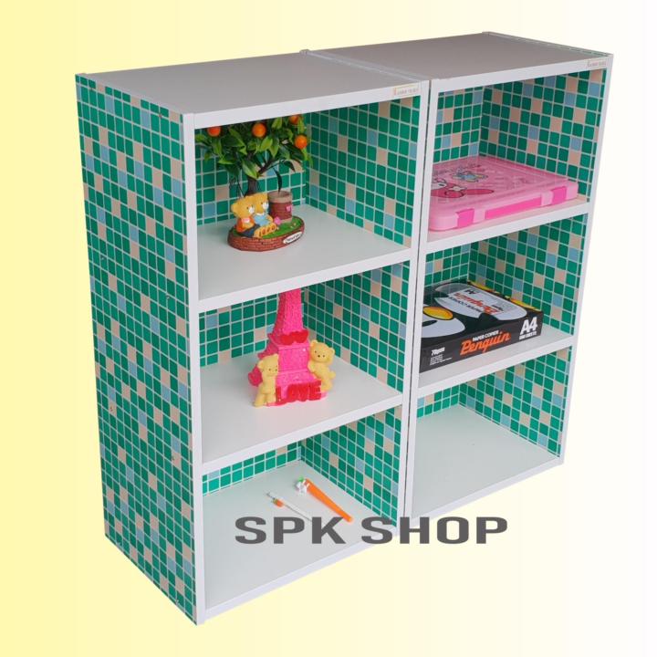 spk-shop-ชั้นไม้-ตู้ไม้-3-ชั้นโล่ง-เอนกประสงค์-รุ่น-box1-3-แพ็ค-คู่-2-ตัว-สีลายโมเสดสีเขียว