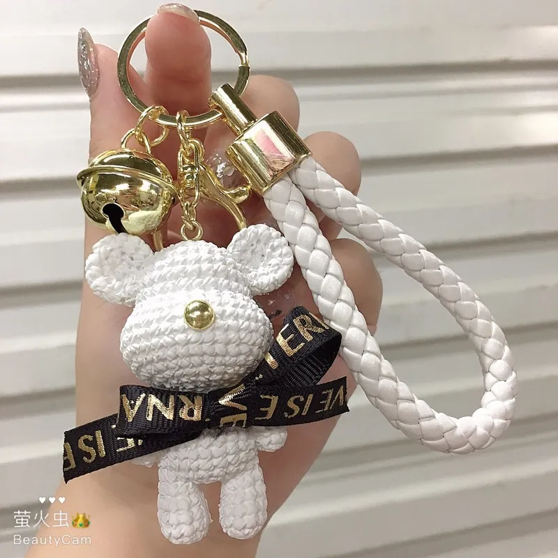 Cute Bear Key Chain Resin Bow Bell Rabbit Keychain Weaving Fashion