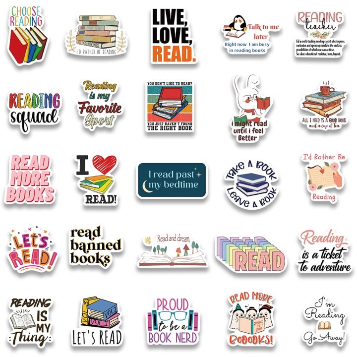 10-50-100pcs-reading-book-stickers-for-kids-waterproof-vinyl-laptop-guitar-luggage-stationery-scrapbook-graffiti-stickers-decals-stickers-labels