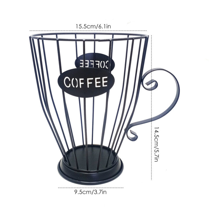 ลวดเหล็กกาแฟแคปซูลตะกร้าเก็บตรงขอบถ้วยรูปเหล็กตะกร้าผลไม้โกลเด้นสีดำตกแต่งบ้าน