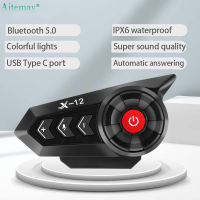 Aitemay X-12 Bluetooth Motorcycle Helmet Headsets BT 5.0 Wireless Communication Headphone IPX6เครื่องเล่นเพลงกันน้ำ