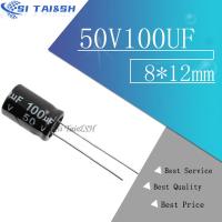 50PCS Higt quality 50V100UF 8*12mm 100UF 50V 8*12 Electrolytic capacitor Electrical Circuitry Parts