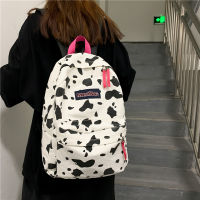 Women Fashion Backpack 2022 Girl Solid Color Casual Large Capacity Cow Printing Leopard Printing Student Canvas Travel Schoolbag