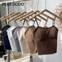 PEAR DODO เสื้อกล้ามลูกไม้ขอบแบบขัดลายแนวตั้งสำหรับผู้หญิงสไตล์เกาหลี