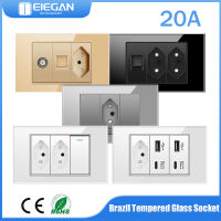 บราซิลมาตรฐาน 118*72 มม. Type C Usb Wall Outlet แผงกระจก AC 110V-240V AC 250V 20A BR ปลั๊กไฟพร้อมสวิตช์ไฟ-Cgefeng