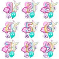 Sea Theme Birthday Foil Balloons 1 2 3 4 5 6 7 8 9 Years Old Little Mermaid Girl Birthday Party Decoration Mermaid Tail Balloon