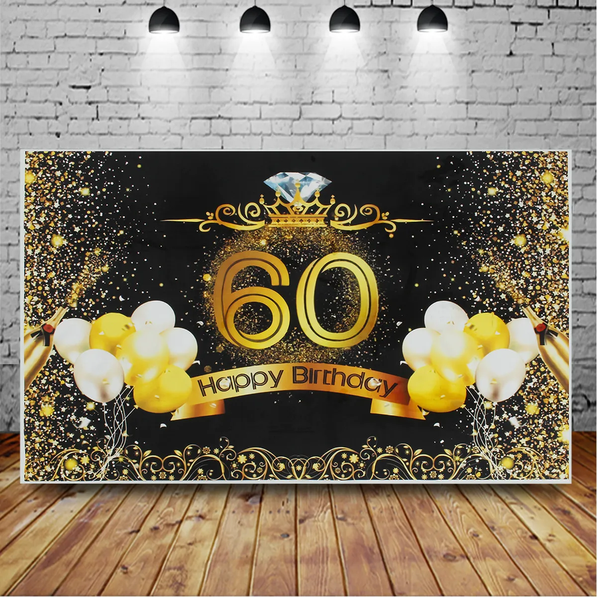 60th Birthday Photography Background Wall Hanging Gold Black Photo Backdrop  Party Decor Props 200x150cm | Lazada PH
