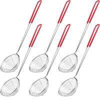 6 Pieces Mesh Skimmer Spoon Red&amp;Silver Hot Pot Strainer Scoops for Kitchen Cooking Frying Food