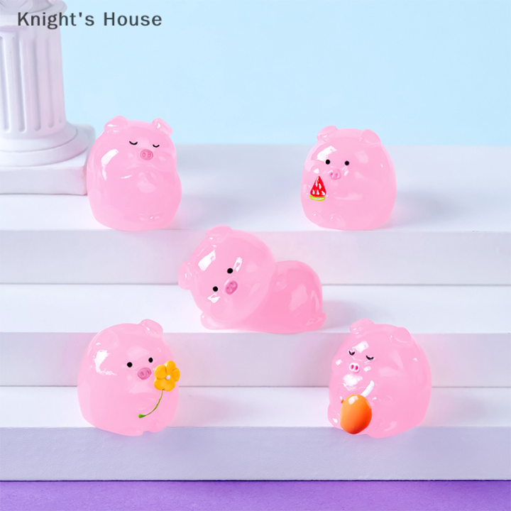 knights-house-เครื่องประดับรูปหมูสีชมพูฟลูออเรสเซนต์น่ารักขนาดเล็กรูปปั้นจิ๋วจิ๋วของตกแต่งบ้านตุ๊กตาภูมิทัศน์ขนาดเล็ก