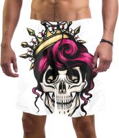 EGgpod Novelty Skull Pattern Mens Swim Trunks Mesh Lining Quick Dry Bathing Suits for Funny Beach Shorts Size L