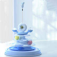 Cat Ball Tower ของเล่นพร้อม Feather Catnip 4 Layer Rail Pet Turntable เกมสำหรับออกกำลังกาย