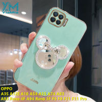 YiaMia Minnie Mirror สำหรับ OPPO A3S A12E A16 A54 A55 A74 A36 A76 A96 A83 A93 Reno4 F A94 Reno5 F F5 F7 F9 F11 F11 Pro ตรงขอบ Electroplating นุ่มซิลิโคนโทรศัพท์กับ Rhinestone Minnie แต่งหน้าที่วางกระจก