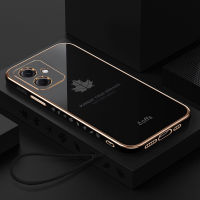 สำหรับ Infinix Hot 30i สายคล้องแบบมีเคสฝาหลังแบบนิ่มเคลือบ6D เงางามกันชนสี่เหลี่ยมใบเมเปิลเคสโทรศัพท์