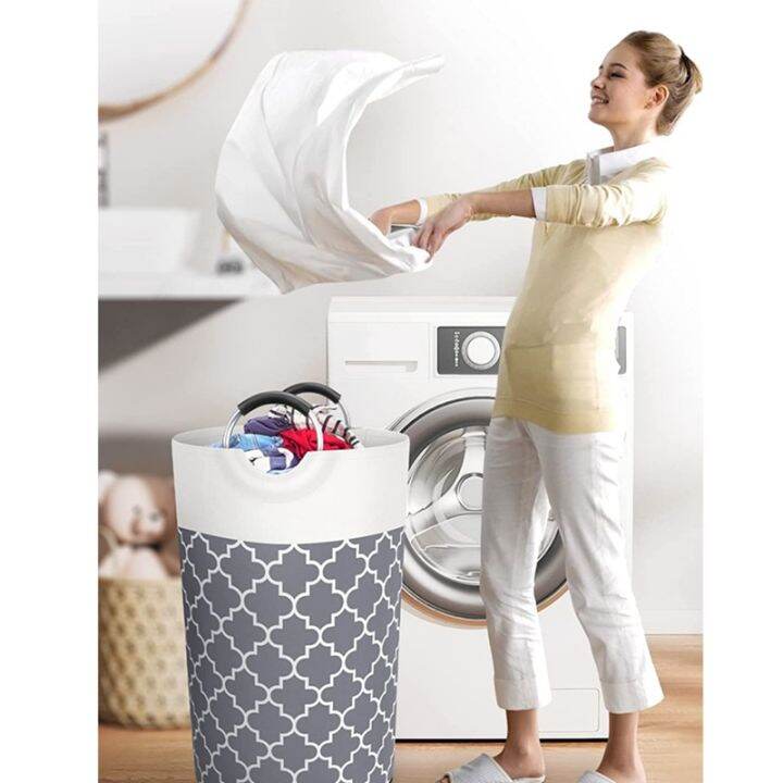 laundry-basket-laundry-hamper-bag-washing-bin-clothes-bag-collapsible-tall-with-handles-waterproof-2pcs-82l-gray