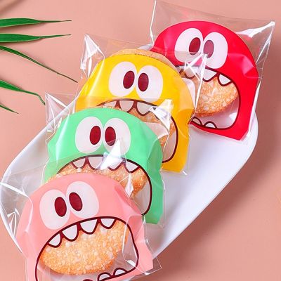 100PCS Cute Cartoon Monster Cookie Candy Self-Adhesive Plastic Bags For Biscuits Snack Baking Package Supplies Christmas Decor Gift Wrapping  Bags