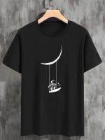 Astronaut Moon Swing Print Mens T-shirt, Crew Neck Short Sleeve Tops, Graphic Tee Mens Clothes Summer, Mens Outfits