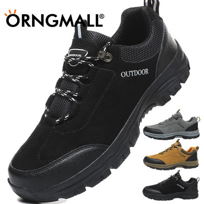 ORNGMALL รองเท้าปีนเขาผู้ชายกันน้ำรองเท้าผ้าใบหนังรองเท้ากลางแจ้งผู้ชายรองเท้าปีนเขาทำงานรองเท้าขนาดใหญ่47 48 49