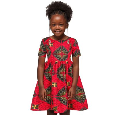 1-6Y Black Girl Dress Toddler Kids Baby African Dashiki Traditional Style Short Sleeve Round Neck Dress Ankara Princess Dresses
