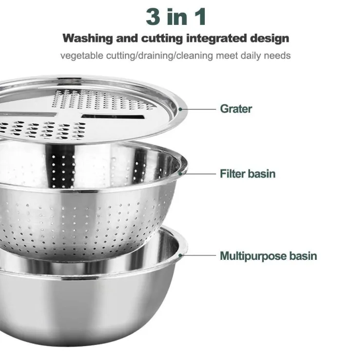 Stainless Steel Grater Basin, Vegetable Slicer Shredder Multi-function 