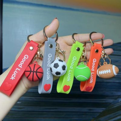 Sport Rugby Volleyball Football Basketball Pendant Keychain With Luck Silicone Wristband Men Souvenir Gifts