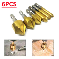 ?พร้อมส่ง?6 ชิ้น 5 ขลุ่ยไฮสปีด Countersink ขูดสว่าน 1/4 HEX S hank ไทเทเนียมเคลือบแกนไม้ดอกสว่านบิตอุปกรณ์เครื่องมือไฟฟ้า