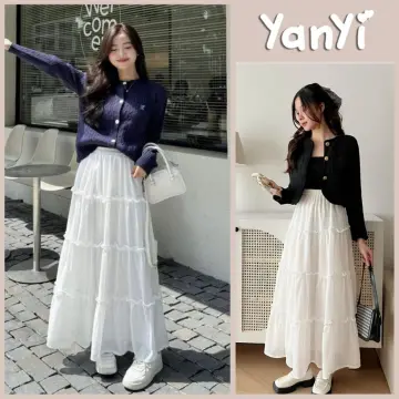 Nơi Lấy Sỉ Sét Gấm Nổi Crop Trắng Cổ Yếm Tầng Bèo + Chân Váy - ANNSHOP.VN