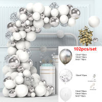 102pcs White Balloon Garland Arch Kit Wedding Decoration Chrome Metal Silver Confetti Ballons 1st Birthday Baby Shower Supplies