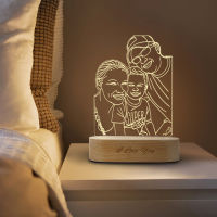 Dropshipping Customized 3D Night Light USB Wooden Base DIY Night Lamp For Wedding Christmas Gift Holiday Light Custom Text Photo
