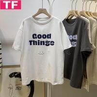 Pure Cotton Bag Collar Creative Letter Print Short-Sleeve T-shirt Womens Summer New Korean Style Loose Leisure All-Matching Top Fashion