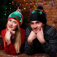 5 Styles LED Light Knitted Christmas Hat Unisex Adults Kids New Year Xmas Luminous Flashing Knitting Crochet Hat Party Favor SN