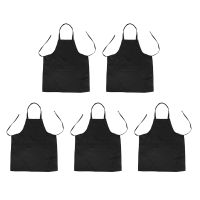 5X Unisex 2 Pocket Black Kitchen Apron Bib, One Size in Medium