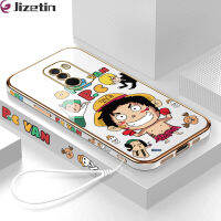 Jizetin Xiaomi MI ฟรีสายคล้อง F1 + การ์ตูนการ์ตูนลูฟี่ขอบสี่เหลี่ยมชุบอะนิเมะเคสโทรศัพท์หรูหราชุบเคสโทรศัพท์นิ่ม