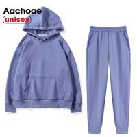 Aachoae  Women Unisex Couple Fleece 100 Cotton Suits 2 Pieces Sets Casual Tracksuit Hoodies Sweatshirt Pants Plus Size